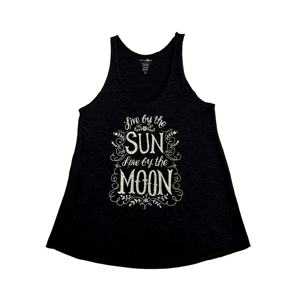 Natural Life Womens Tank Top Sz L Charcoal Gray Graphic Boho Festival Beach - Picture 5 of 8